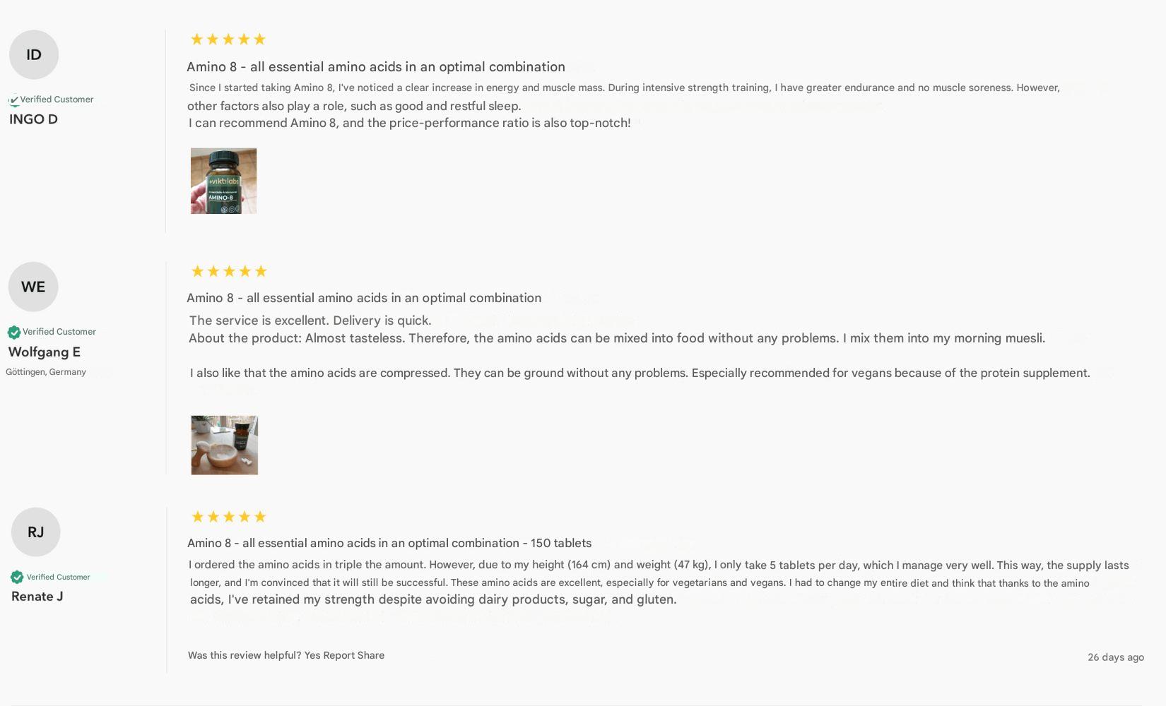 Hashimoto Img. 6 en Screenshot of three additional verified customer reviews for “Amino 8 – all essential amino acids in an optimal combination.”